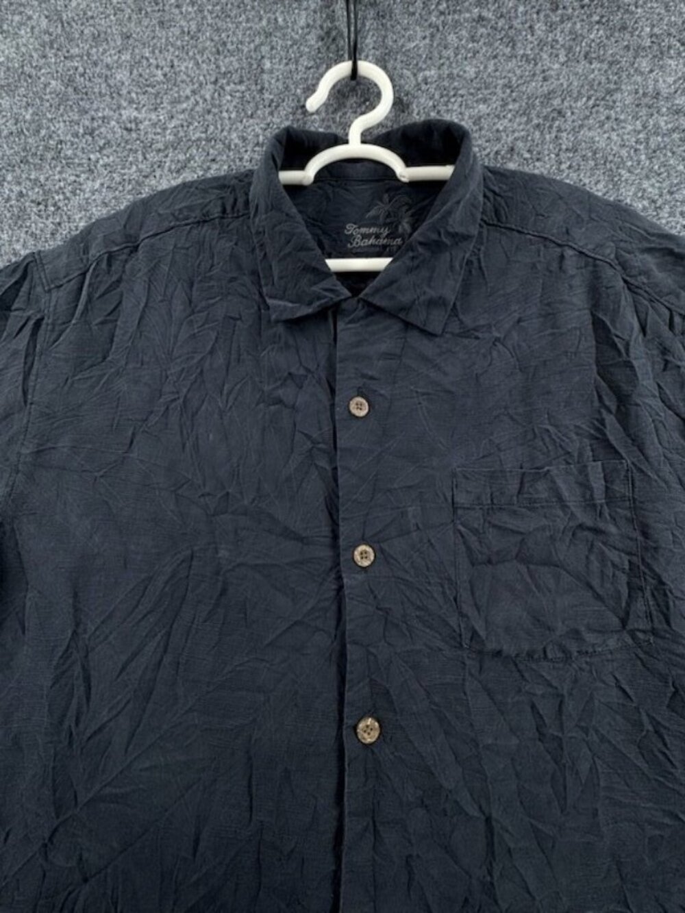 Tommy Bahama Short Sleeve Large Silk Black Beach Shirt Button Up Resort Mens